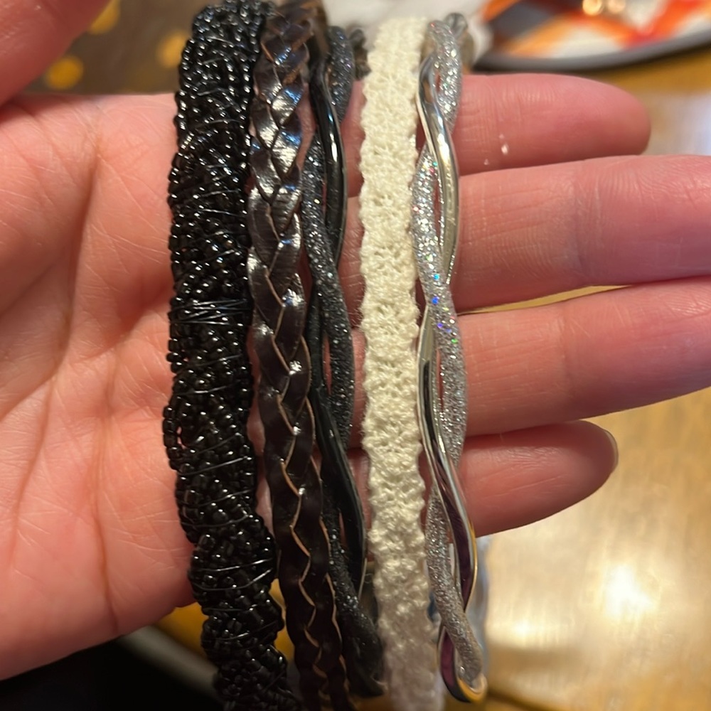 Headbands brown, black bead, white lace, silver and black